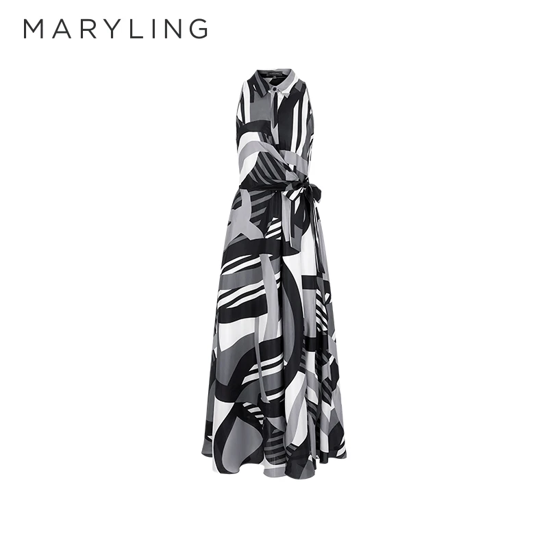 MARYLING玛俪琳2024春季新品艺术优雅长款印花连衣裙A1EBW64570