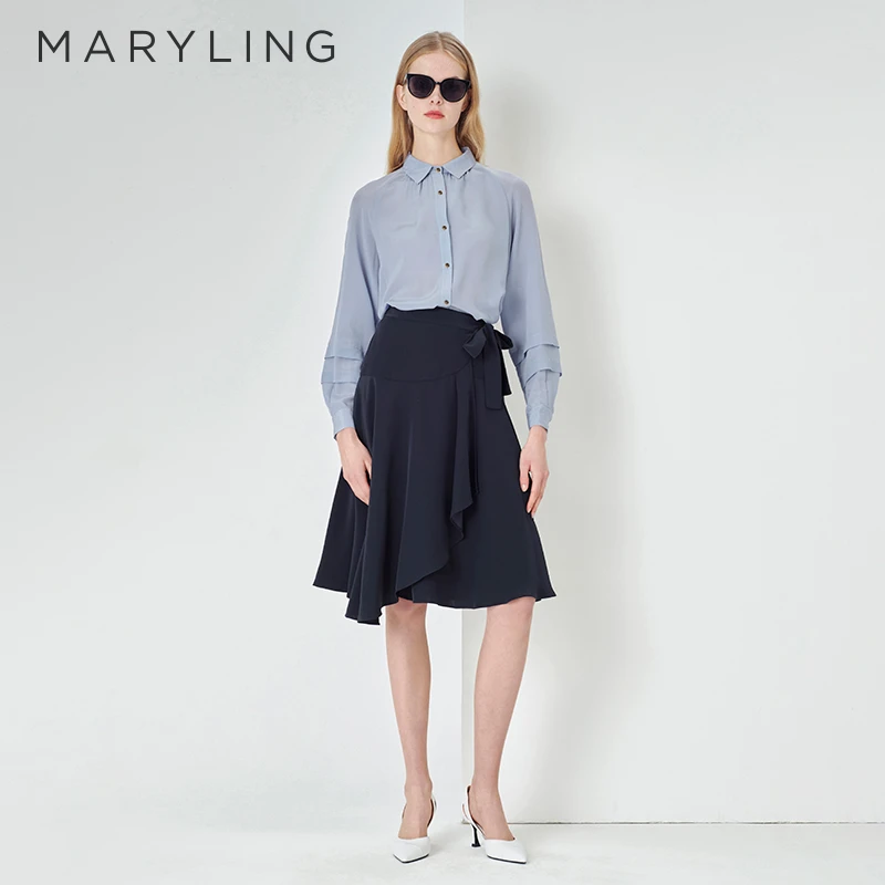 MARYLING玛俪琳春夏季新品午夜蓝不规则荷叶边半身裙A1DBW72340