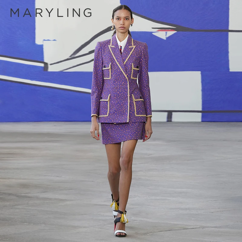 MARYLING玛俪琳2022炫紫星空印花西装口袋收腰外套A1CBW14260