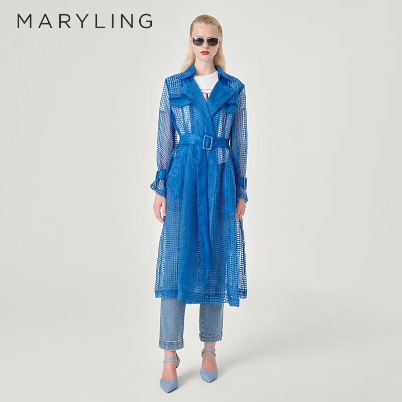 MARYLING玛俪琳2024夏季(陈列款）薄款格纹提花女士风衣A1ECW17010