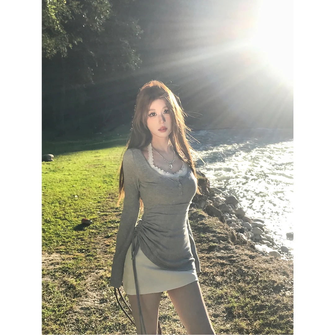 【双重幻想】真两件挂脖连衣裙两件套秋季新款显瘦辣妹纯欲裙子女