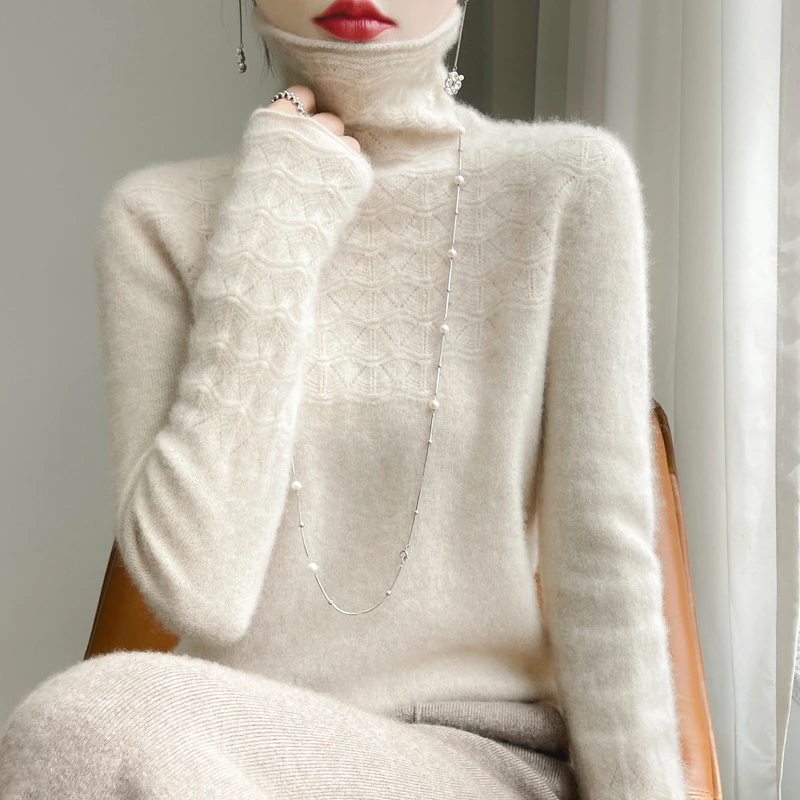 【一线成衣】堆堆领镂空羊毛衫女卷边针织衫薄款打底衫216