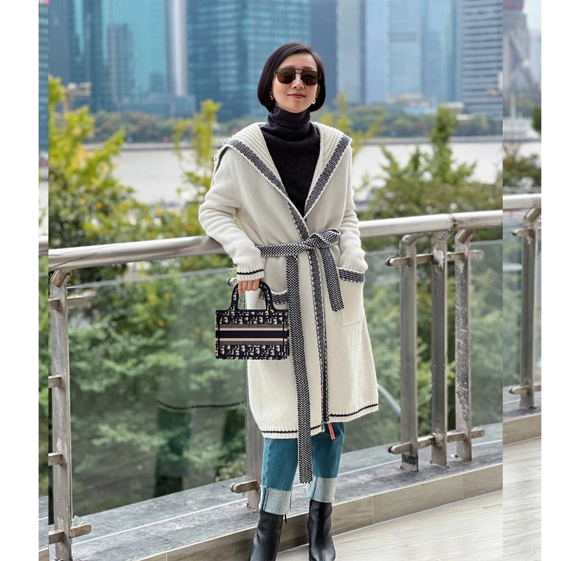 3针重磅D款海军领羊绒开衫针织大衣外套