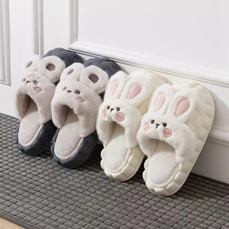 可拆卸棉拖鞋女冬季室内家居防水可爱2024新款情侣毛毛绒拖鞋男士