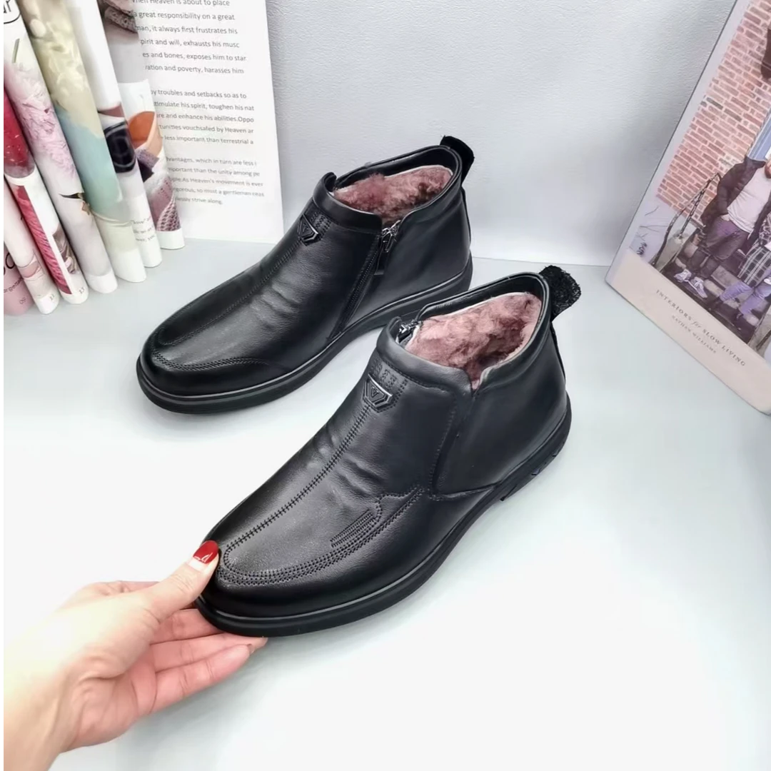 真皮羊羔毛软底舒适时尚男士加厚保暖休闲鞋