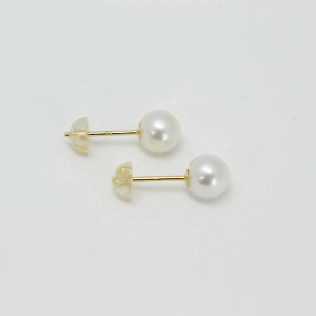Actask 赤谷宇和岛珍珠 akoya6.0-6.5mm圆润珍珠耳钉K14 Z1005