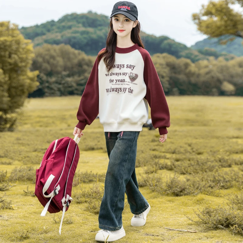 女童秋款卫衣2025新款秋装儿童加绒圆领上衣女孩春秋套头打底衫潮