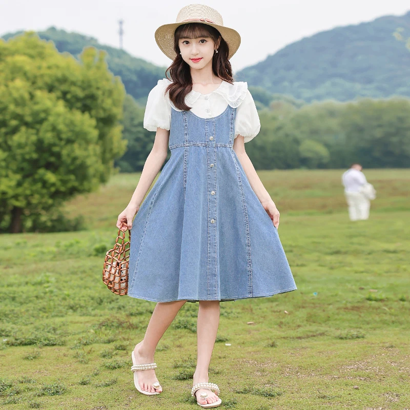 女童夏季薄款连衣裙2025新款夏装中大童洋气牛仔裙儿童夏款裙子潮