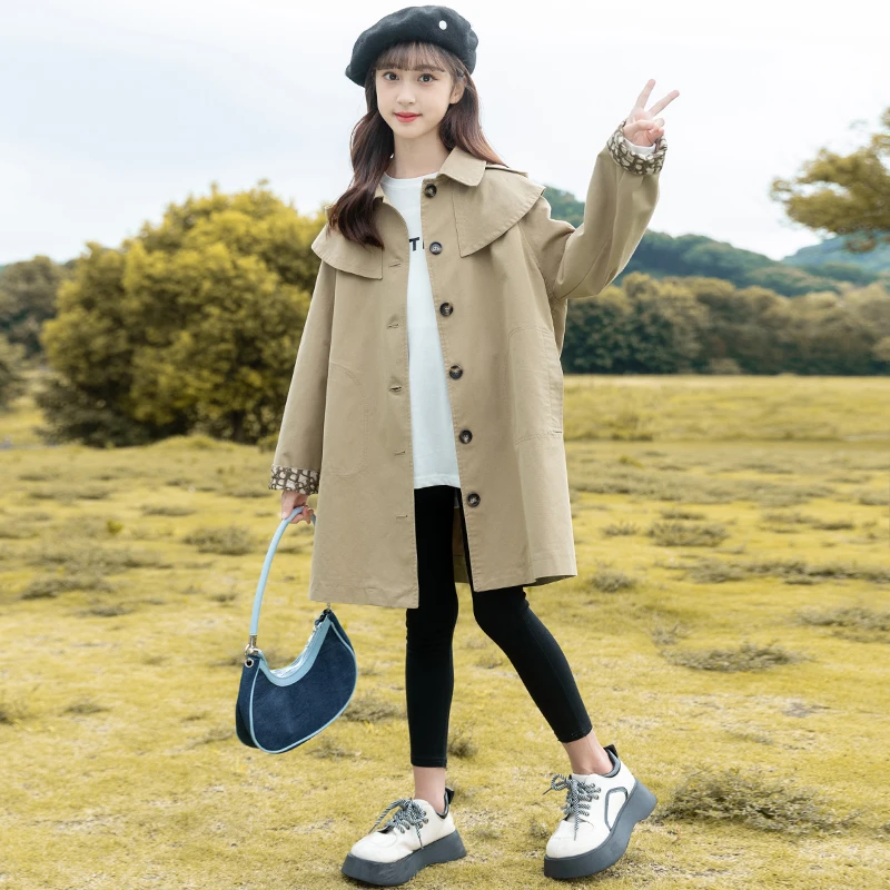 女童春装外套风衣2025新款洋气女孩儿童春秋季时髦中长款上衣大童