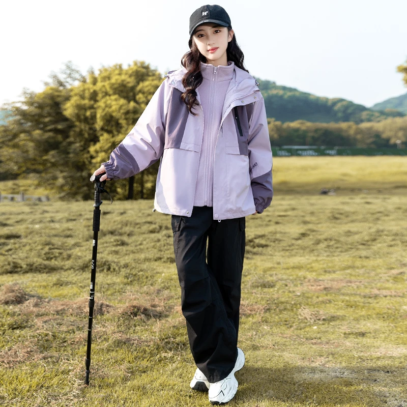 女童外套春秋2025新款秋装中大童洋气时髦秋冬三合一可拆卸摇粒绒