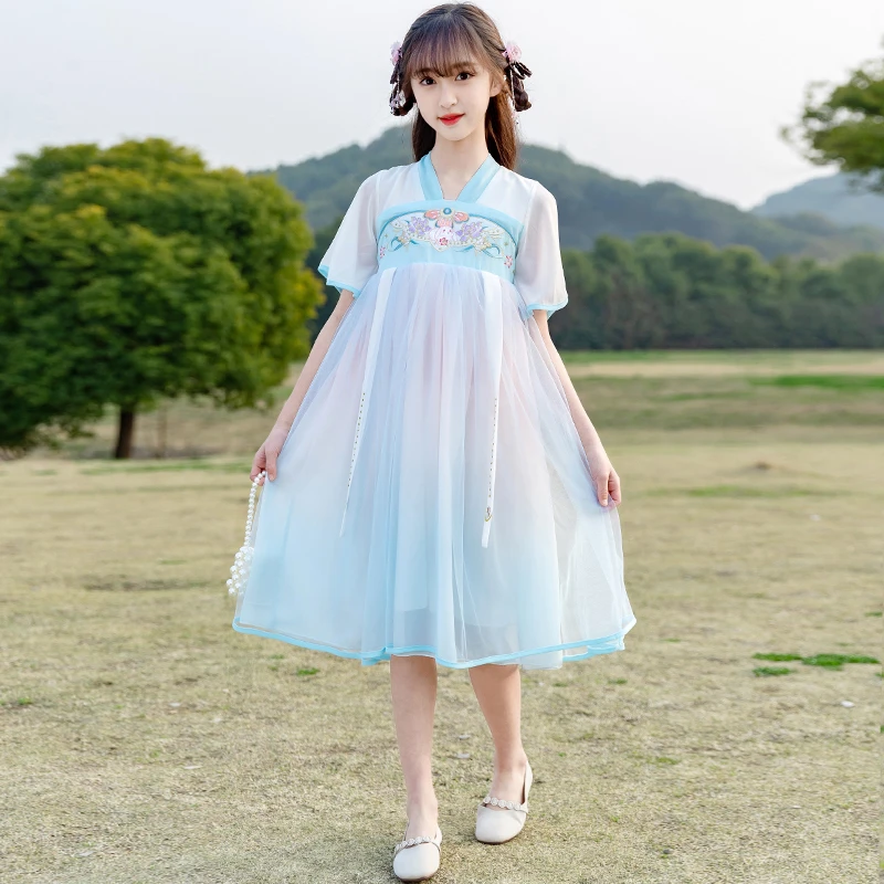 女童汉服夏季2025新款夏装中大童洋气裙子网红改良超仙古装连衣裙