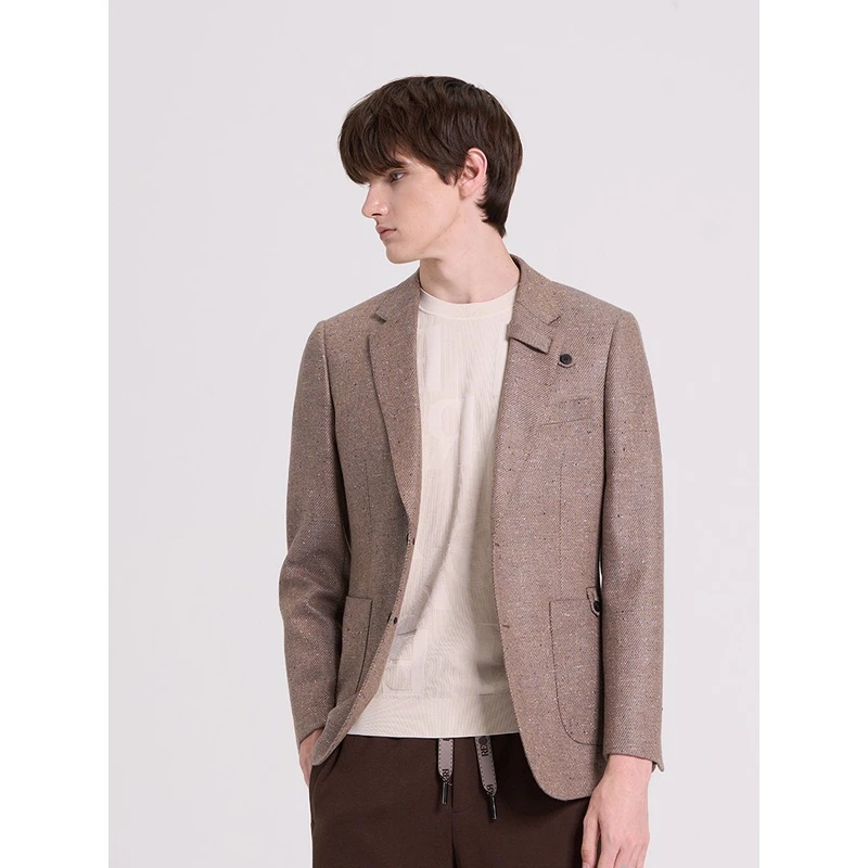 RARE威雅男装秋冬新款斜纹羊毛混纺新款灰咖色正装商务西服外套