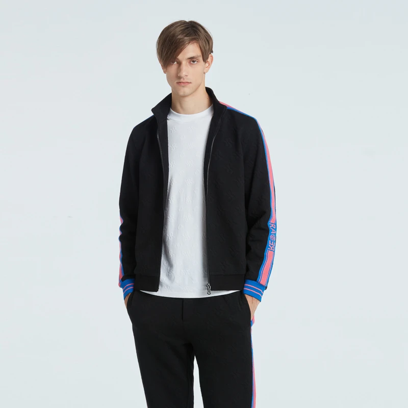 RARE威雅男装秋冬新款双R品牌logo黑色圆机提花男士外套