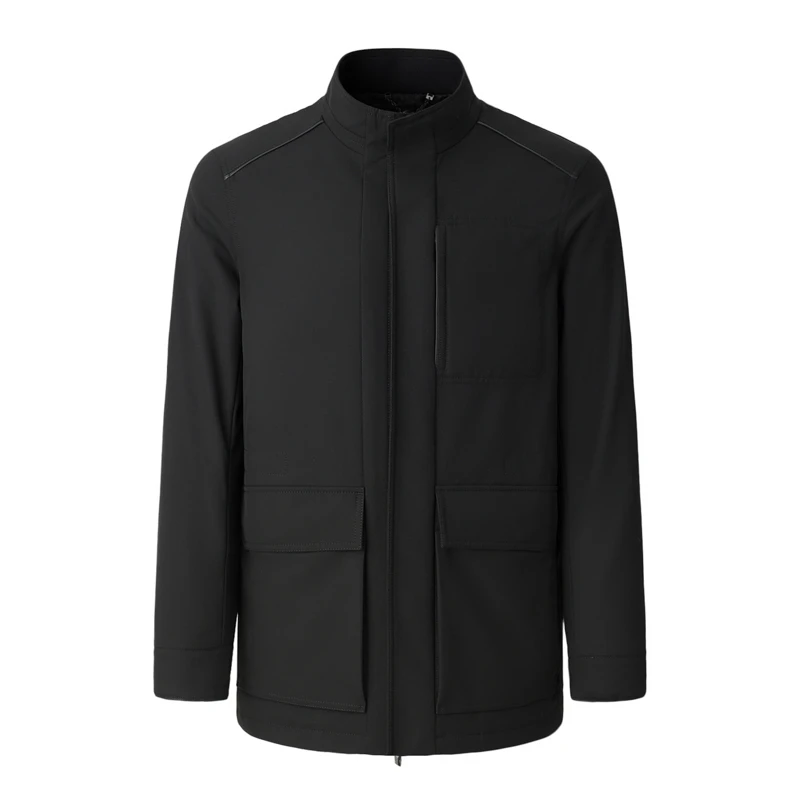 RARE威雅男装秋冬黑色立体双插袋休闲保暖中长款棉服外套