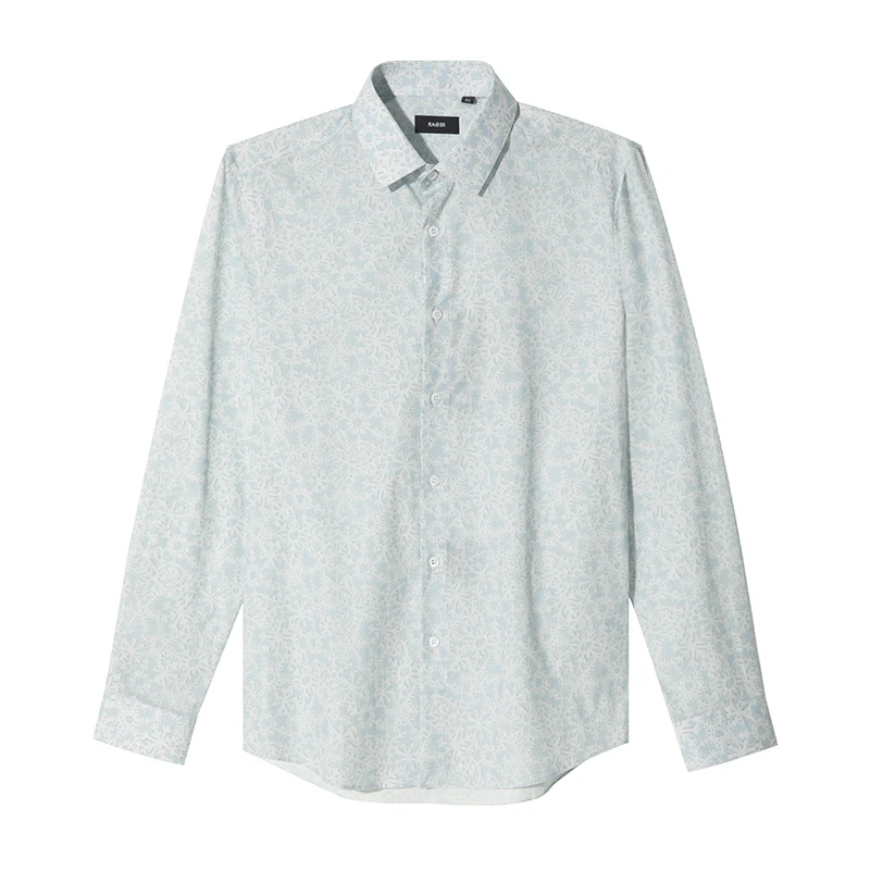 RARE意大利威雅男装春夏新款白兰雪花印花款休闲长袖衬衫