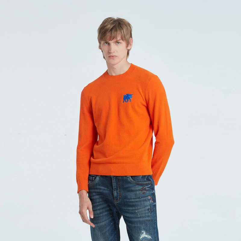 RARE威雅男款春秋新款多巴胺火焰橙舒适休闲圆领长袖毛衫