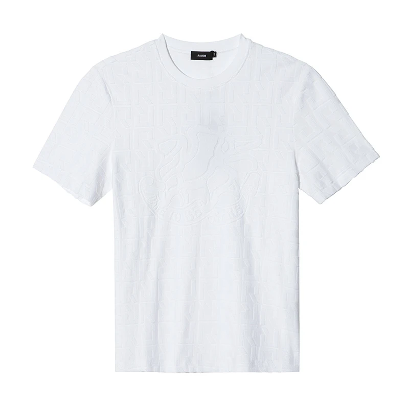 RARE威雅男装秋冬新款白色前胸飞狮满身R标提花短袖T恤