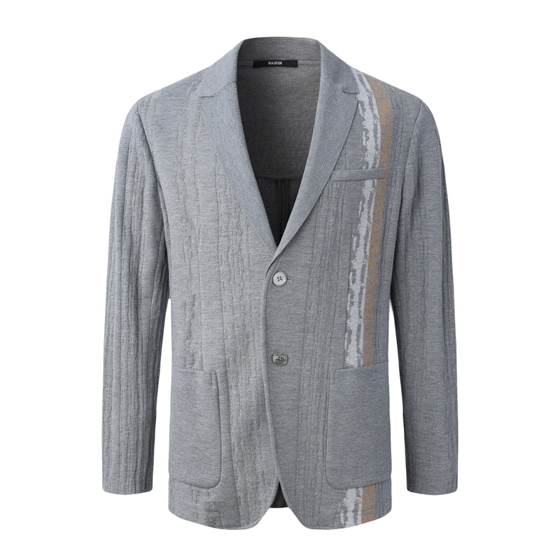 RARE威雅男装秋冬款浅灰色提花针织舒适商务休闲单西外套