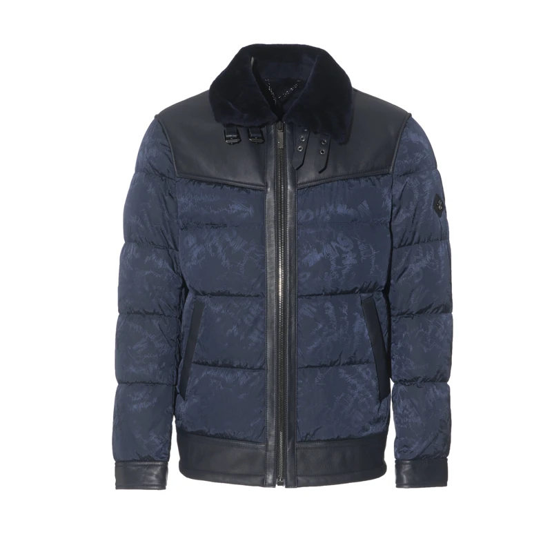 RARE威雅男装秋冬款藏青色提花毛领短款羽绒服 男士羽绒服