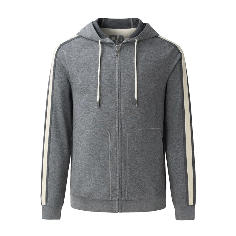 RARE威雅男装秋冬新款男士灰色袖子侧边白色织带连帽外套