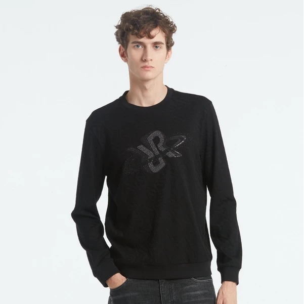 RARE威雅男装秋冬黑色星球主题时尚圆领双R提花logo百搭休闲卫衣