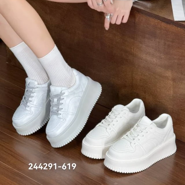 高蒂新款牛皮革休闲百搭厚底板鞋轻便潮流增高松糕鞋244291-619