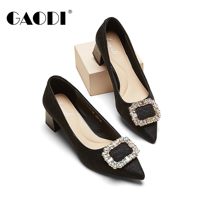 高蒂新款单鞋中跟浅单上班通勤尖头显气质低跟单鞋244883-102