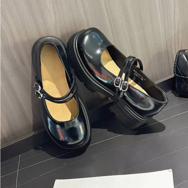 高蒂新款牛皮真皮搭扣玛丽珍低跟浅口女单鞋时尚百搭244212-152