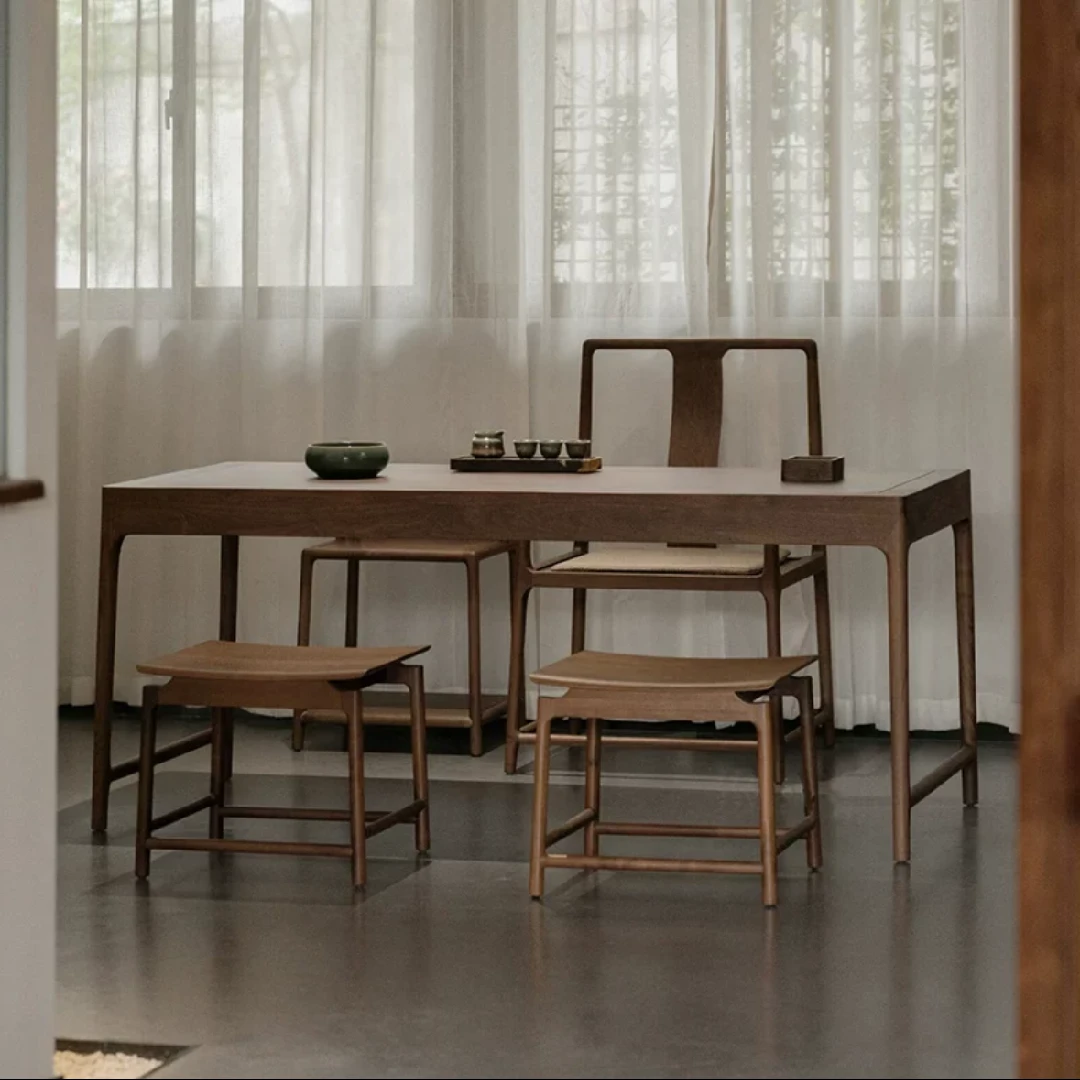 雅静茶桌干泡北美黑胡桃新中式简约禅意茶桌椅茶艺泡茶桌书法桌