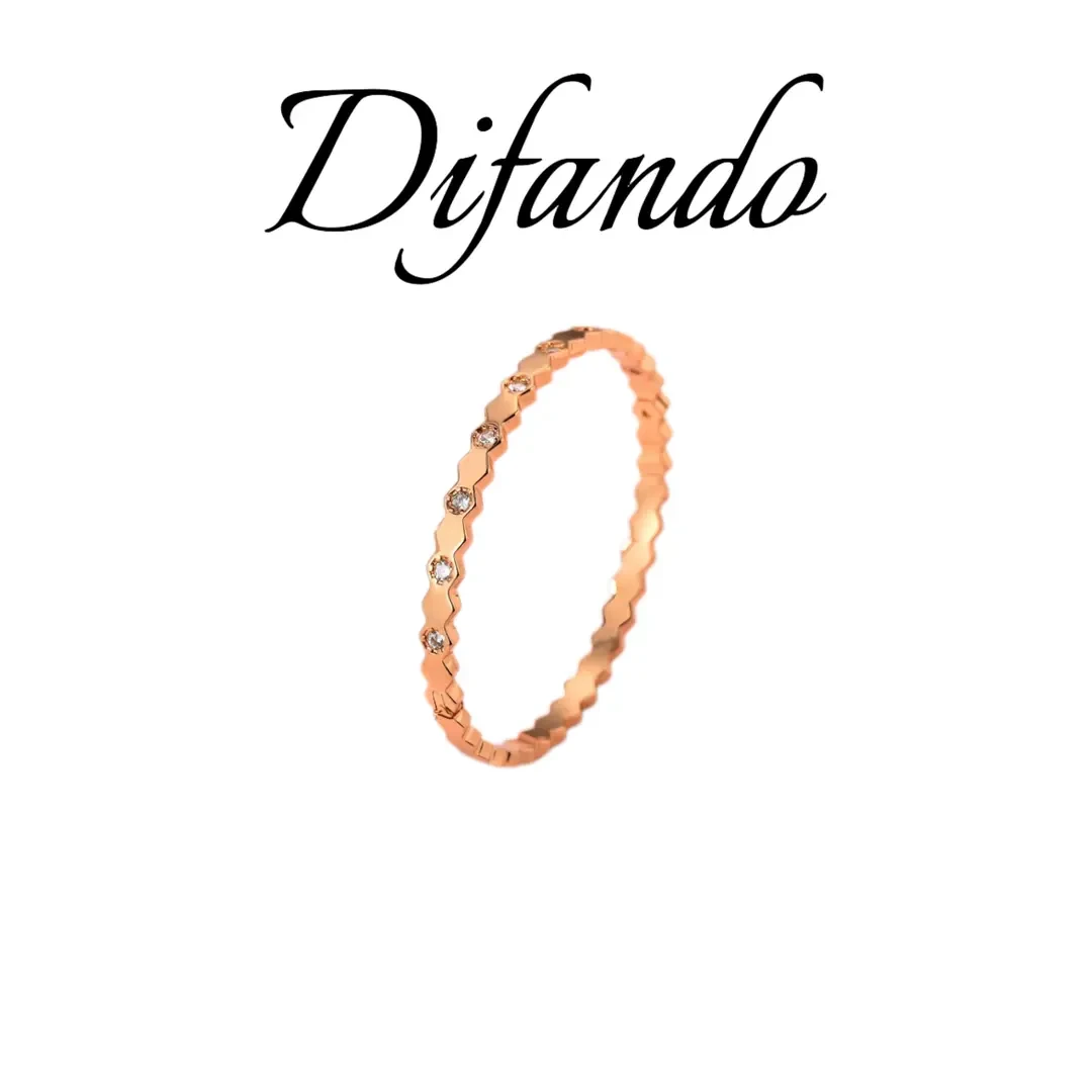 铜合金合成锆石戒指 DIFANDO法式轻奢玫瑰金色蜂巢镶嵌戒指