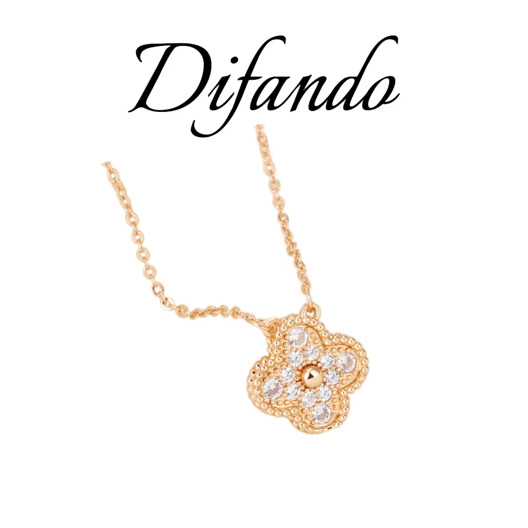 铜合金项链 DIFANDO法式轻奢繁花玫瑰金色满镶项链X065