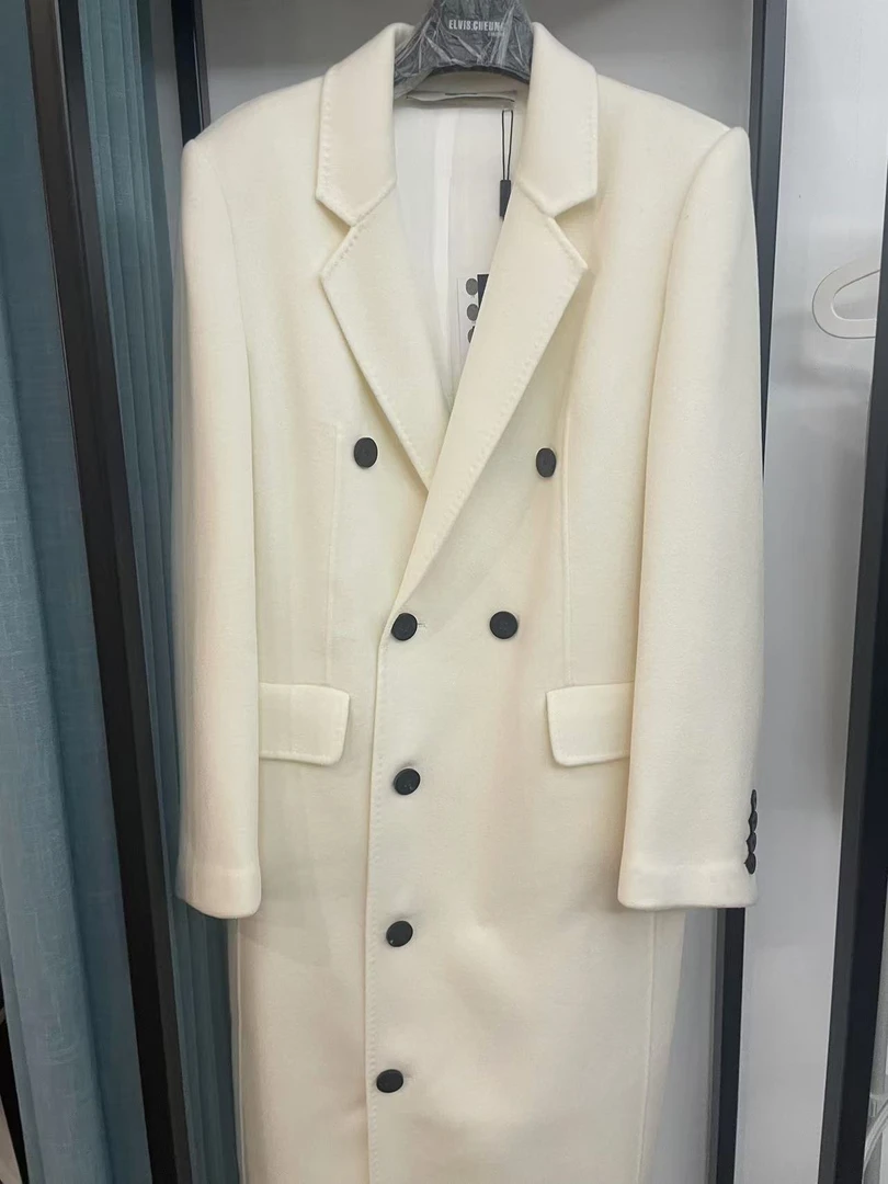 【张羽推荐】ELVIS.CHEUNG 蒋云 2024珍珠白西装领窄肩瘦H版长大衣