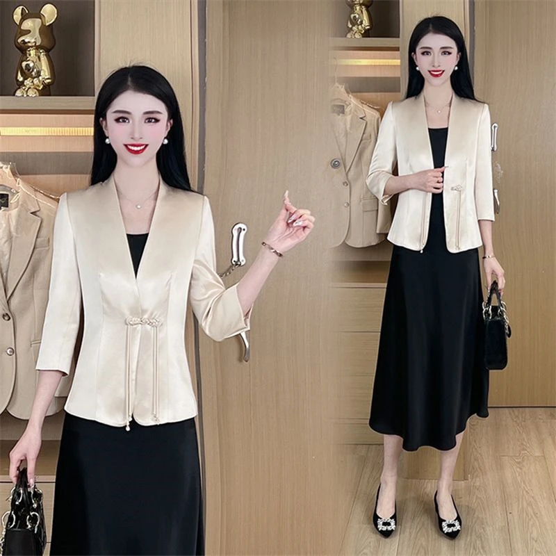 新中式禅意小西装外套女2025夏季新款时尚修身显瘦九分袖西服外套