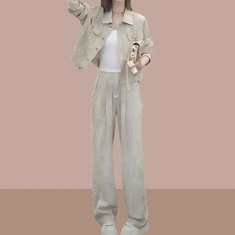 又a又飒套装女2025夏季新款高级感宽松休闲衬衫外套阔腿裤两件套