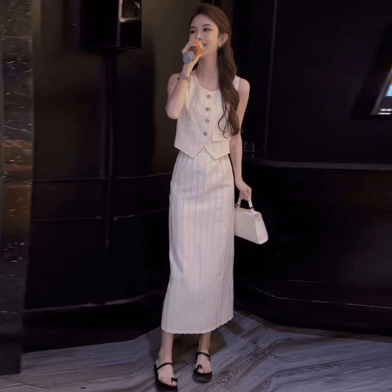 时尚炸街减龄套装女2025夏季新款气质小香风无袖马甲半身裙两件套