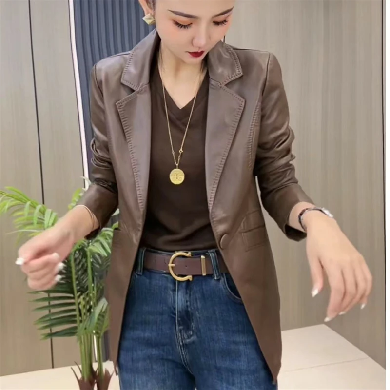 大码女装皮衣外套女春季2025新款韩版百搭设计感气质复古西装上衣