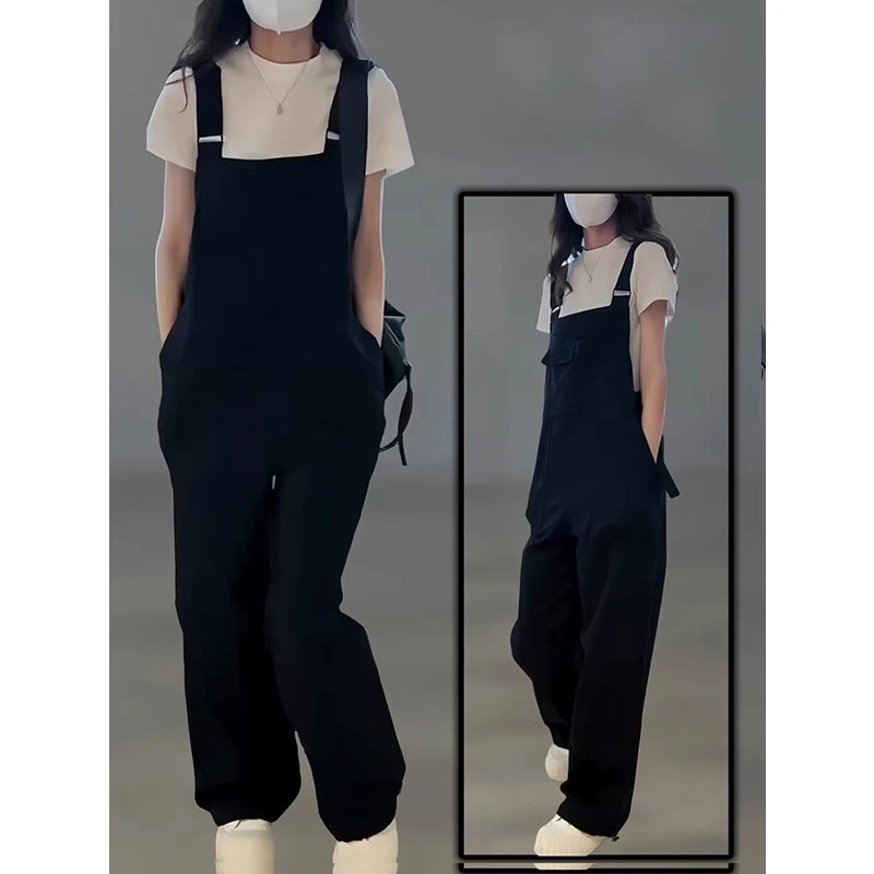 黑色松弛感慵懒风背带裤女2025夏季新款时尚休闲减龄百搭连体裤子