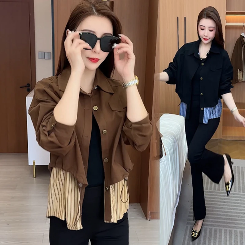 2025新款独特超好看外套女士春季假两件拼接休闲洋气时尚减龄上衣
