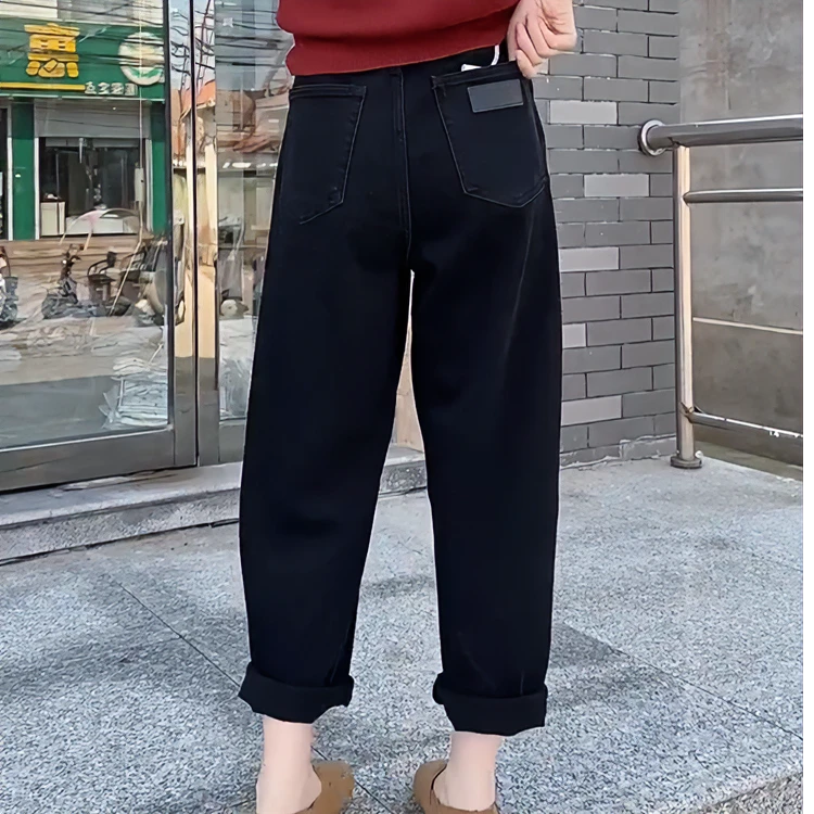 2024秋季新款弹力牛仔裤女老爹裤显瘦萝卜裤大码奶奶遮肉裤哈伦裤
