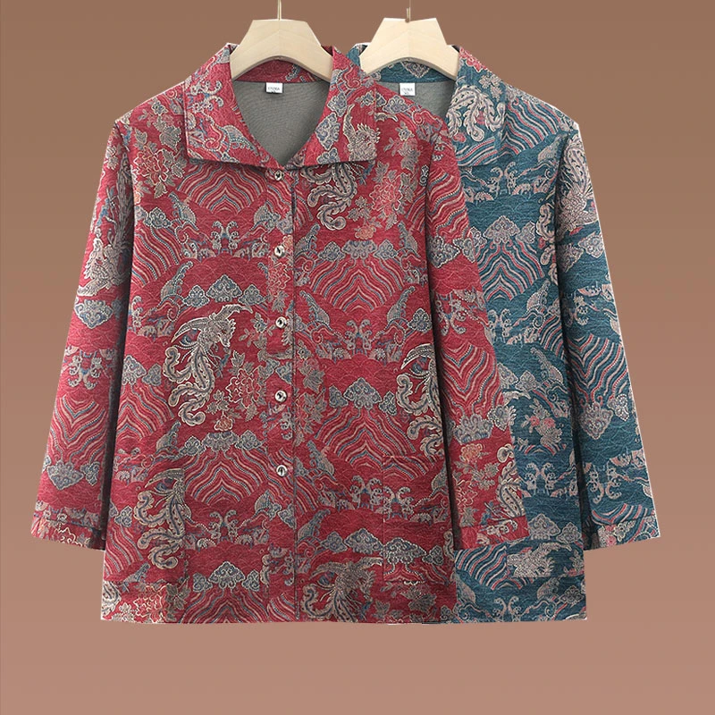 新款衬衫长袖国风妈妈上衣老太太衣服中老年人秋装女外套奶奶衣服