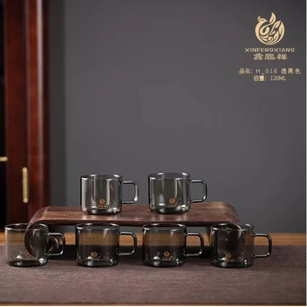 鑫凤祥透黑色把手杯高档手工耐热玻璃防烫品茗杯家用客杯主人杯