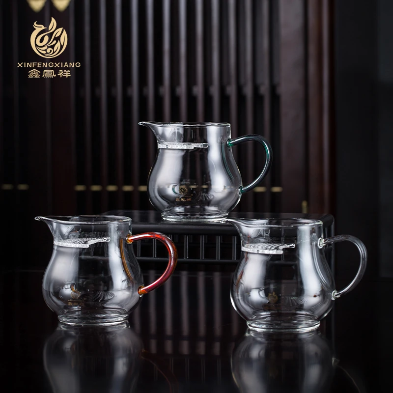 鑫凤祥玉雅月牙公道杯自带过滤加厚耐热手工中式高档家用分茶公杯