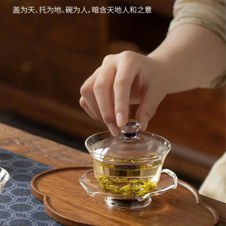 鑫凤祥斑斓沁莲盖碗高档纯手工中式防烫茶盖碗轻奢茶道耐热