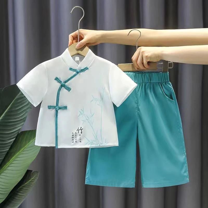 （竹兰）夏季唐装中国风汉服薄款演出服古风少爷小公子儿童男女童