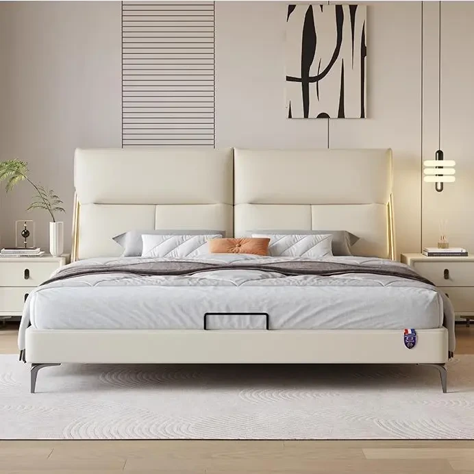 岚柏家具主卧大床新款真皮双人床意式轻奢网红皮床家用软包床