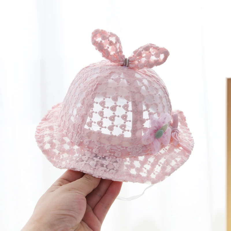 婴儿帽子夏季薄款防晒帽遮阳帽宝宝女蕾丝外出夏天小凉帽渔夫帽