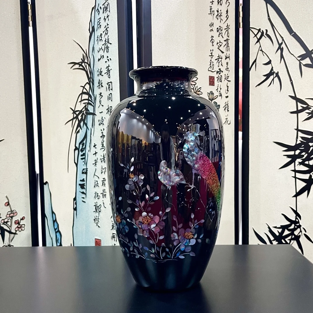 扬州漆器螺钿镶嵌花瓶中式古典氛围感装饰摆件工艺品礼品