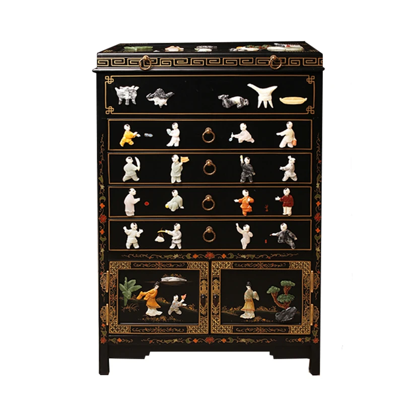 扬州漆器传统漆艺骨石镶嵌客厅古典轻奢复古古风抽屉式家用美式