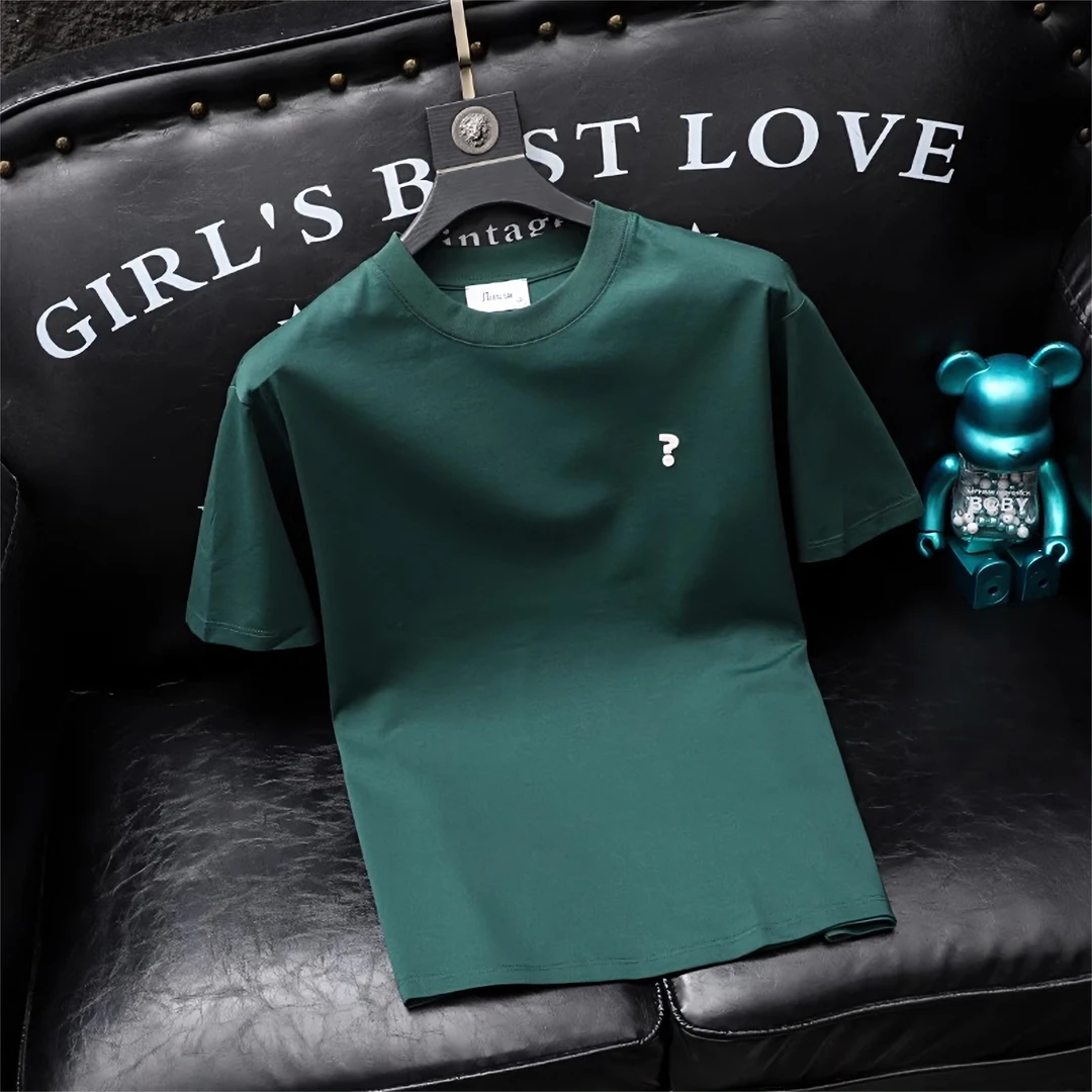 欧洲站潮牌~夏季时尚刺绣T恤男士2024圆领短袖丝光棉半袖小衫修身