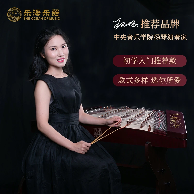 乐海 扬琴乐器初学者入门色木材质酒红色多款可选素面402扬琴演奏